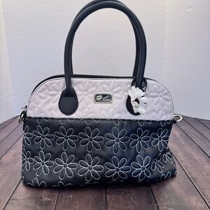 Betsey Johnson Black and White Floral Satchel